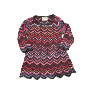 Hanna Andersson Multicolor Chevron Lined Sweater Dress Girls Size 80 (18-24M)